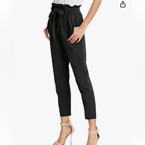 GRACE KARIN Paper Bag Waist Pants Slim Fit Casual Office Pencil Black Pants S - Picture 3 of 15